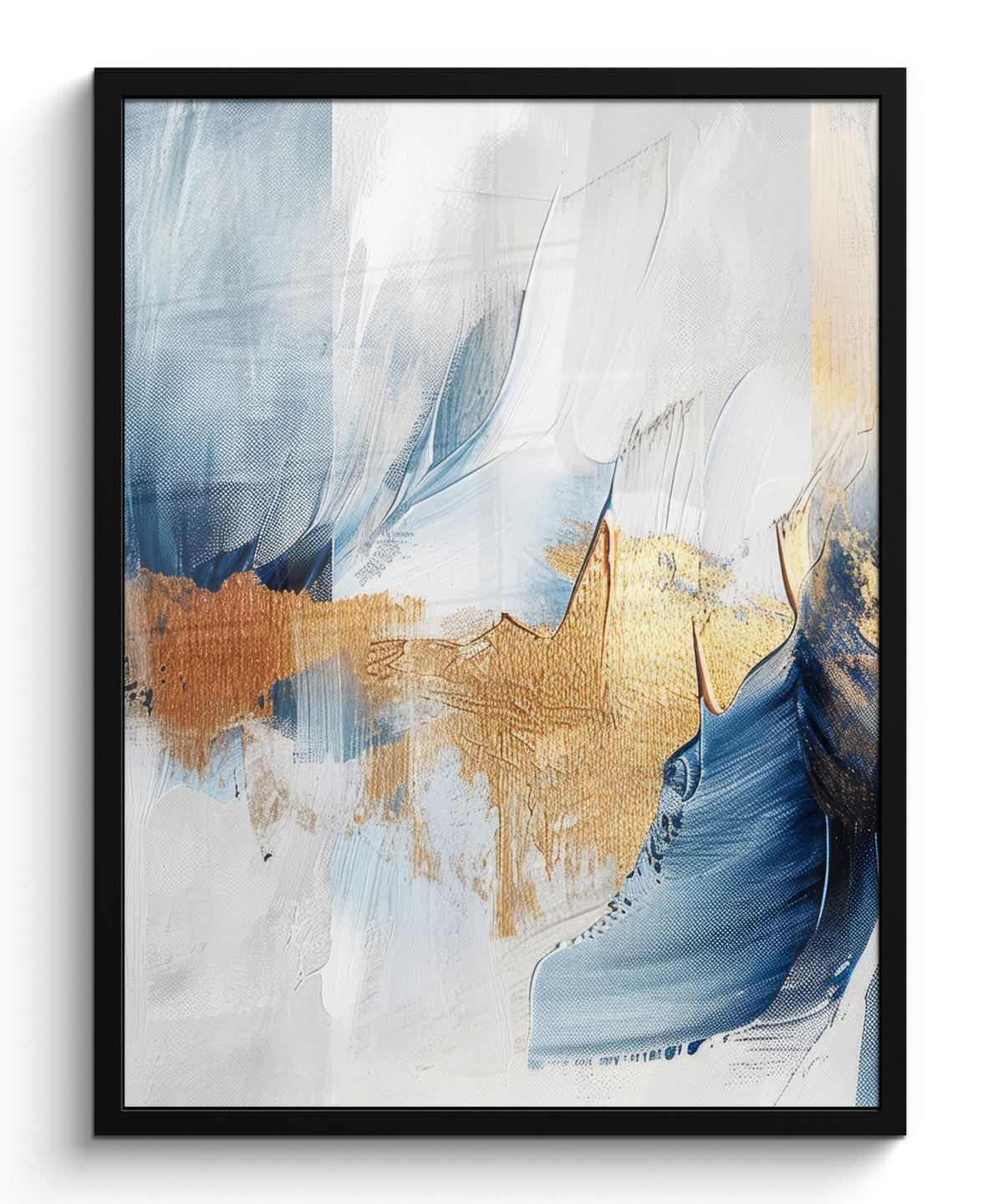 GERAHMTES BILD Gold - Blau - Aquarell - Kunst - Modern 60x80 cm - Hellblau, Papier (60/80cm) - MuchoWow