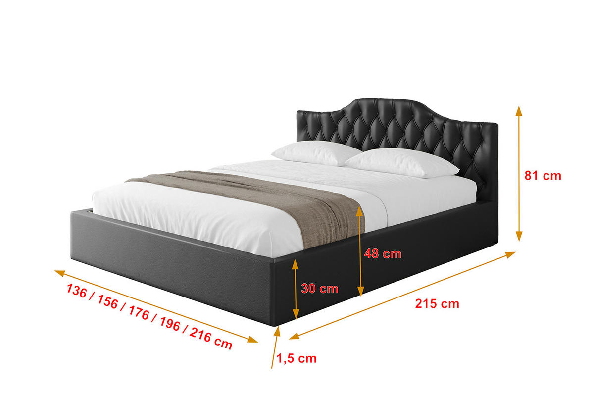 POLSTERBETT mit Bettkasten und Lattenrost, Boxbett ohne Matratze - FALIO-V1 120x200 Schwarz Kunstleder - Schwarz Hochglanz, Holzwerkstoff/Textil (120/200cm) - ALTDECOR