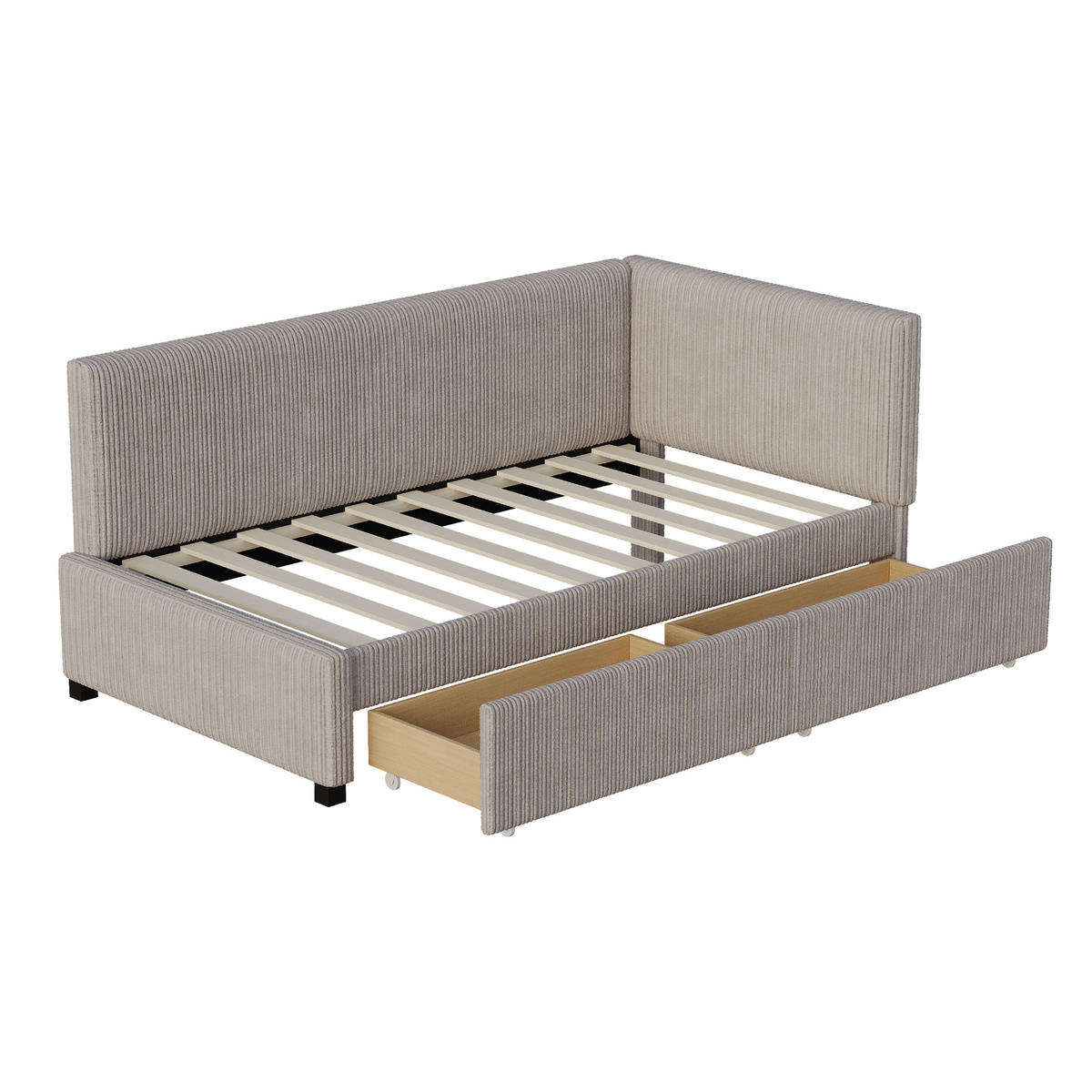 POLSTERBETT 90/200 mit 2 Stauraumschubladen Samt Grau 205/97/68 cm - Grau, Leder (90/200cm) - OKWISH