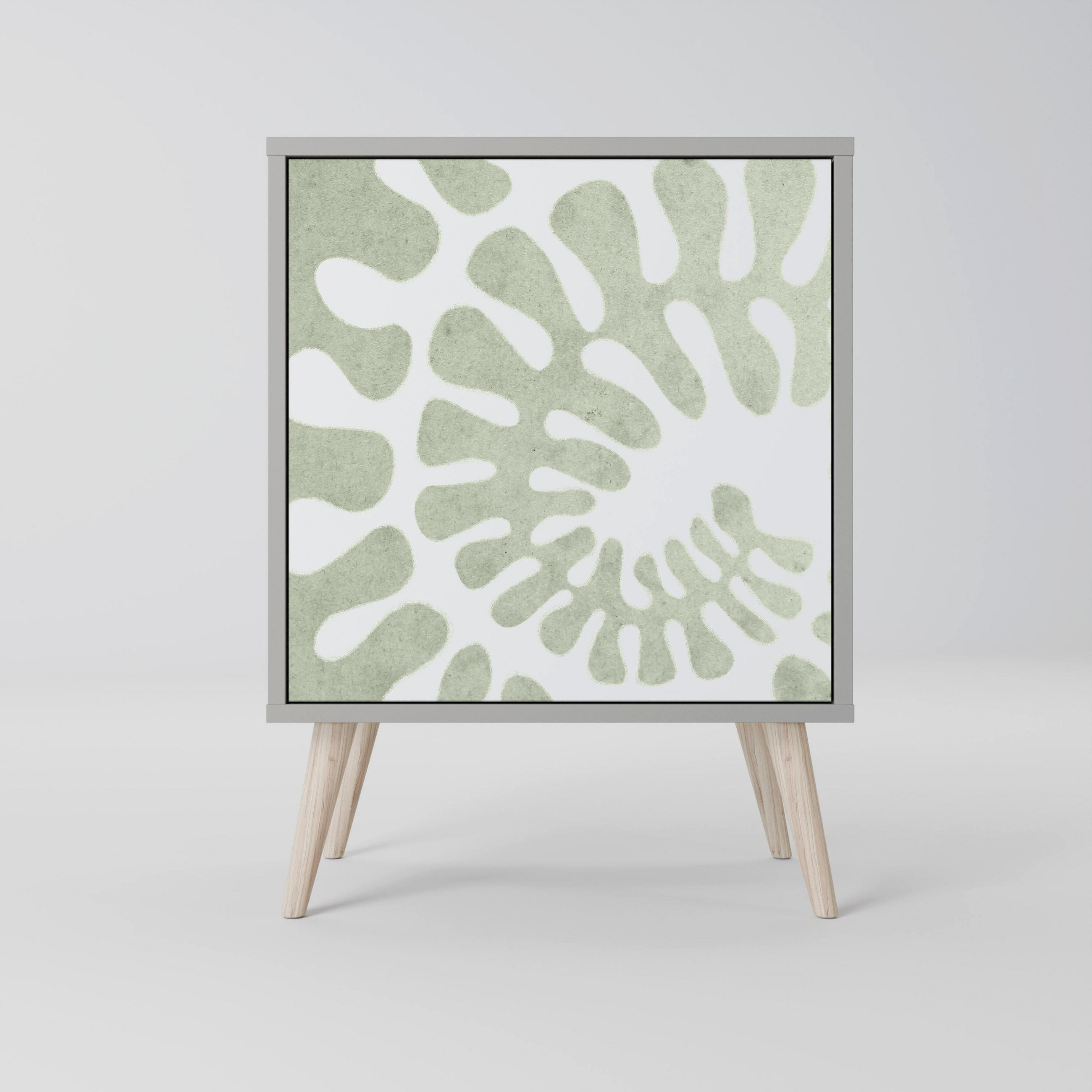 SIDEBOARD HELIX DANCE, Grau, 57,5x42x77,5 cm, Schräge Buchenholzfüße - Buchefarben/Multicolor, Holzwerkstoff/Buchenholz (57.5/77.5/42cm) - SpaceRebels