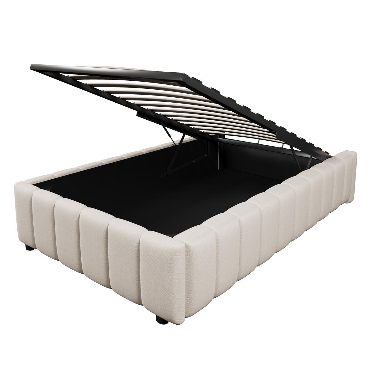 POLSTERBETT 90x200cm Beige hydraulische Lagerung ohne Kopfteil - Beige, Holz (90/200cm) - FLIEKS