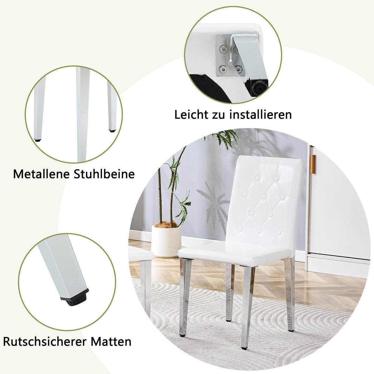 STUHL-SET DE-36649 4 Stück mit PU-Bezug und Metallbeinen Silber - Silberfarben, Metall (46/89/42cm) - ComfortXL