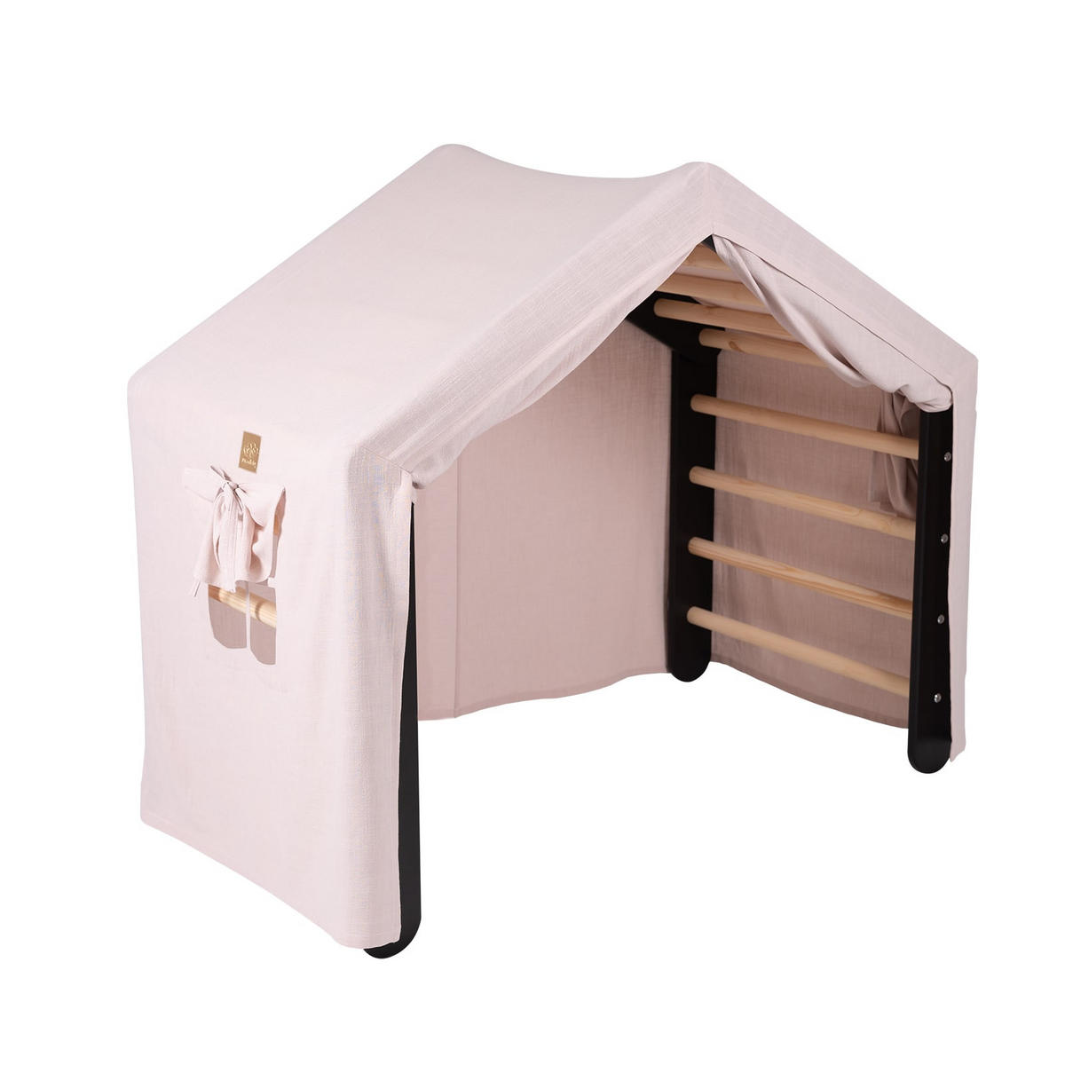 KLETTERDREIECK Großes Haus für Kinder mit Rosa Dach, Zarter Stoff, Montessori, Schwarz - Schwarz/Rosa, Holz (112/94/61cm) - MeowBaby