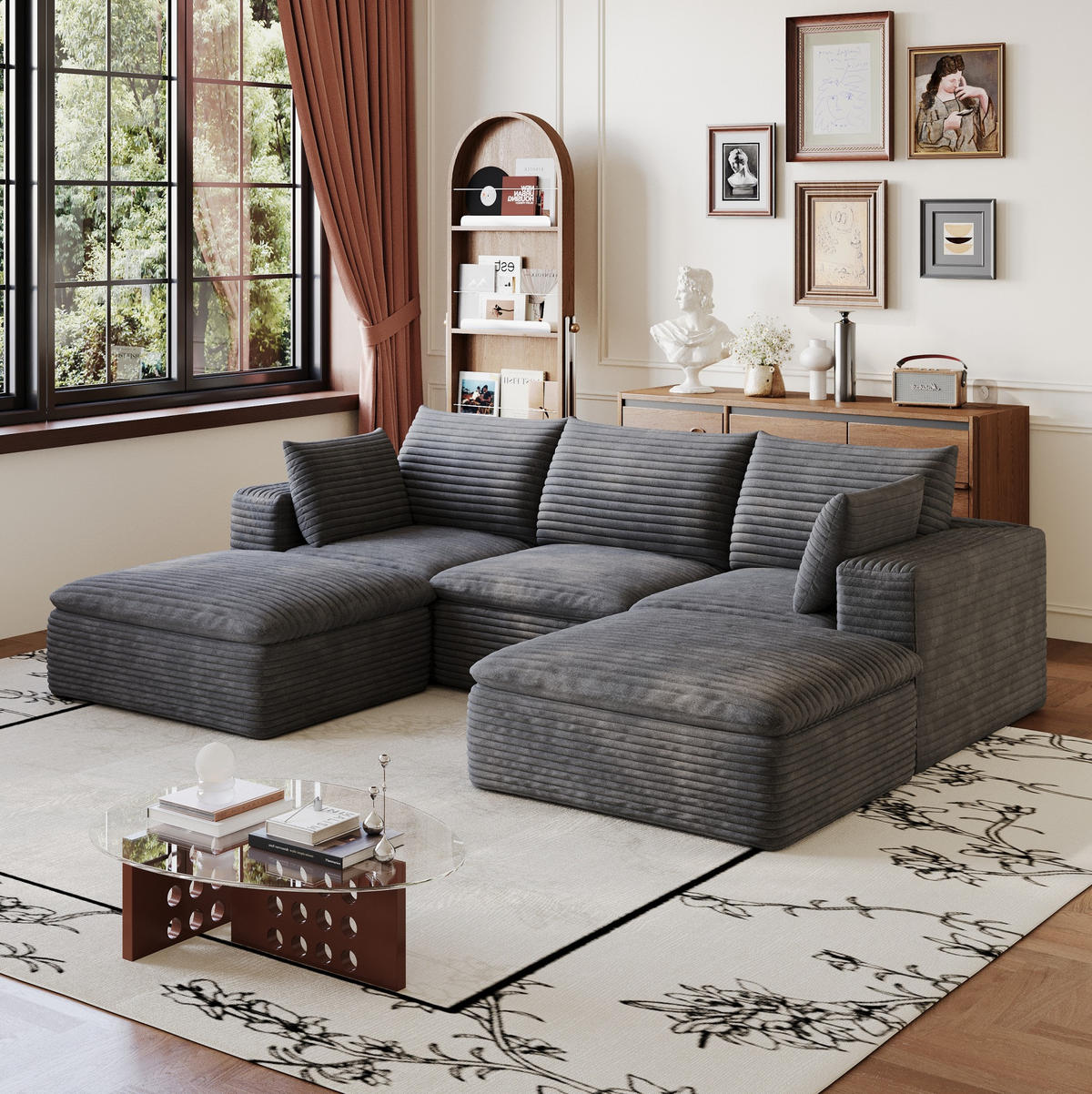 WOHNLANDSCHAFT aus Stoff Dunkelgrau mit verstellbaren Elementen und Schaumstoffpolsterung - Dunkelgrau, Textil (260/60/160cm) - Modfu