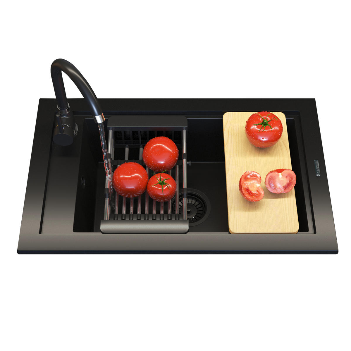 GRANITSPÜLE Panama mit Armatur Siphon - Schwarz, Kunststoff/Stein (42/17/68cm) - Granitan