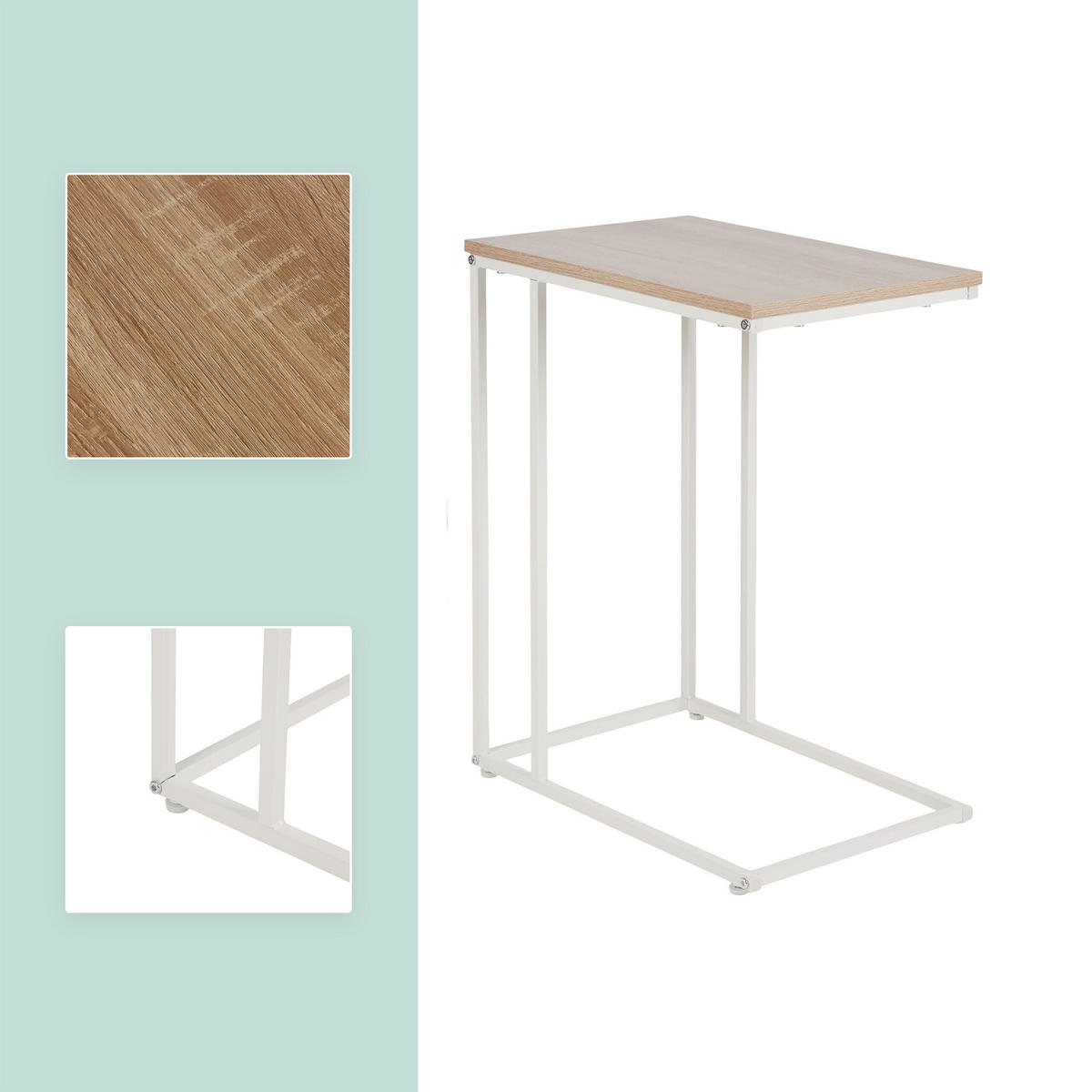 BEISTELLTISCH - Hellbraun/Weiß, Holzwerkstoff/Metall (35/50/64cm) - Relaxdays