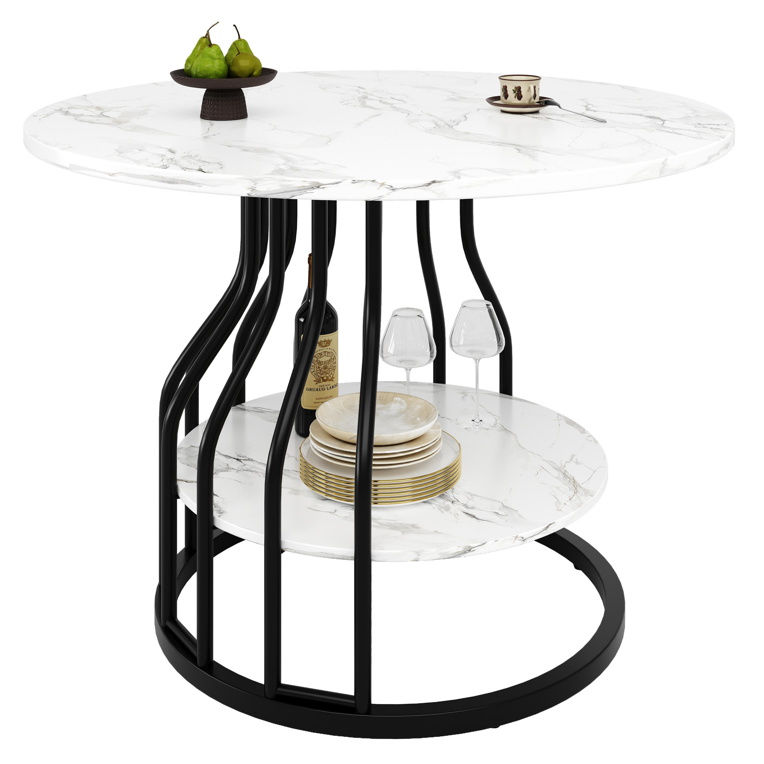 ESSTISCH 80x80x76 cm in Weiß und Schwarz aus MDF mit Marmoroptik und Stauraum - Weiß, Holzwerkstoff (80/80/76cm) - Modfu