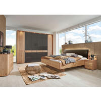 SCHLAFZIMMER Arden mit teilmassiver Erle und Mocca-Glas 4-teilig mit Drehtürenschrank, Doppelbett 180x200cm, zwei Nachttische - Braun, Holzwerkstoff (80/200/120cm)