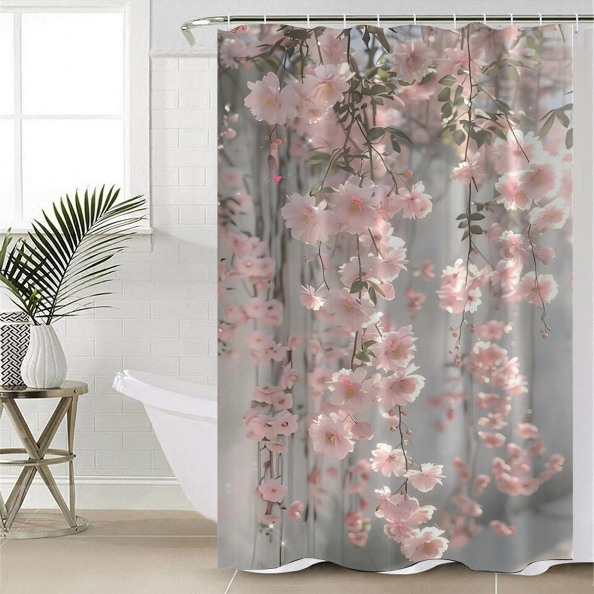 DUSCHVORHANG Rosa Sakura 180 x 180 cm Polyester maschinenwaschbar mit Haken Badezimmer - Pink, Textil (180/180cm) - MCBOSON