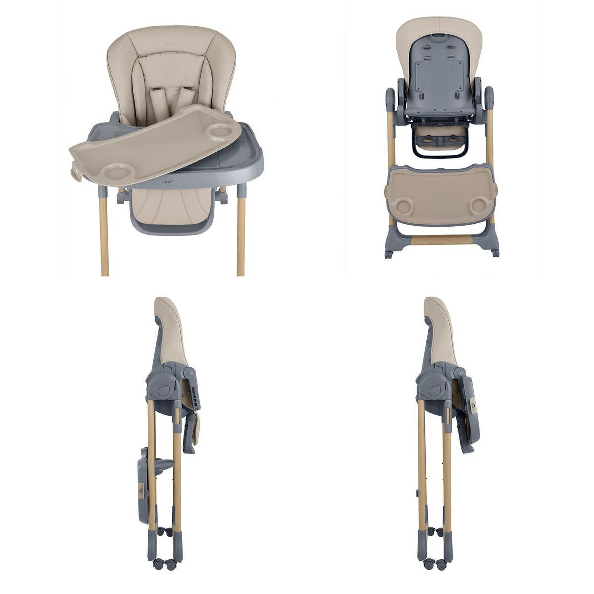 HOCHSTUHL Olive 2 beige höhenverstellbar, Räder, Ablagefach, klappbar, Sicherheitsgurt - Beige, Metall (58/104/76cm) - Kikka boo