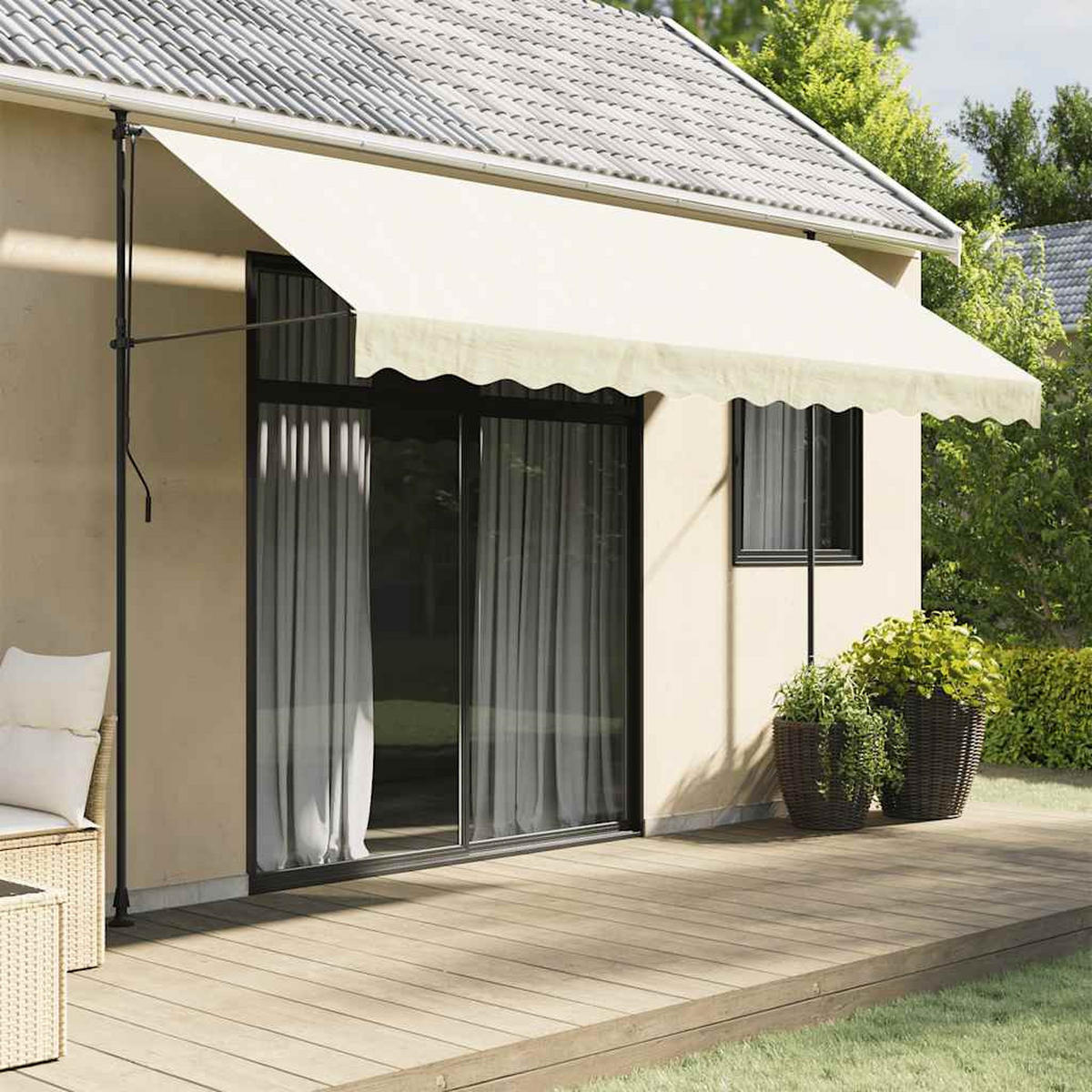 MARKISE Einziehbar Creme 350/150 Cm Stoff Und Stahl - Creme, Textil (150/300/350cm) - vidaXL