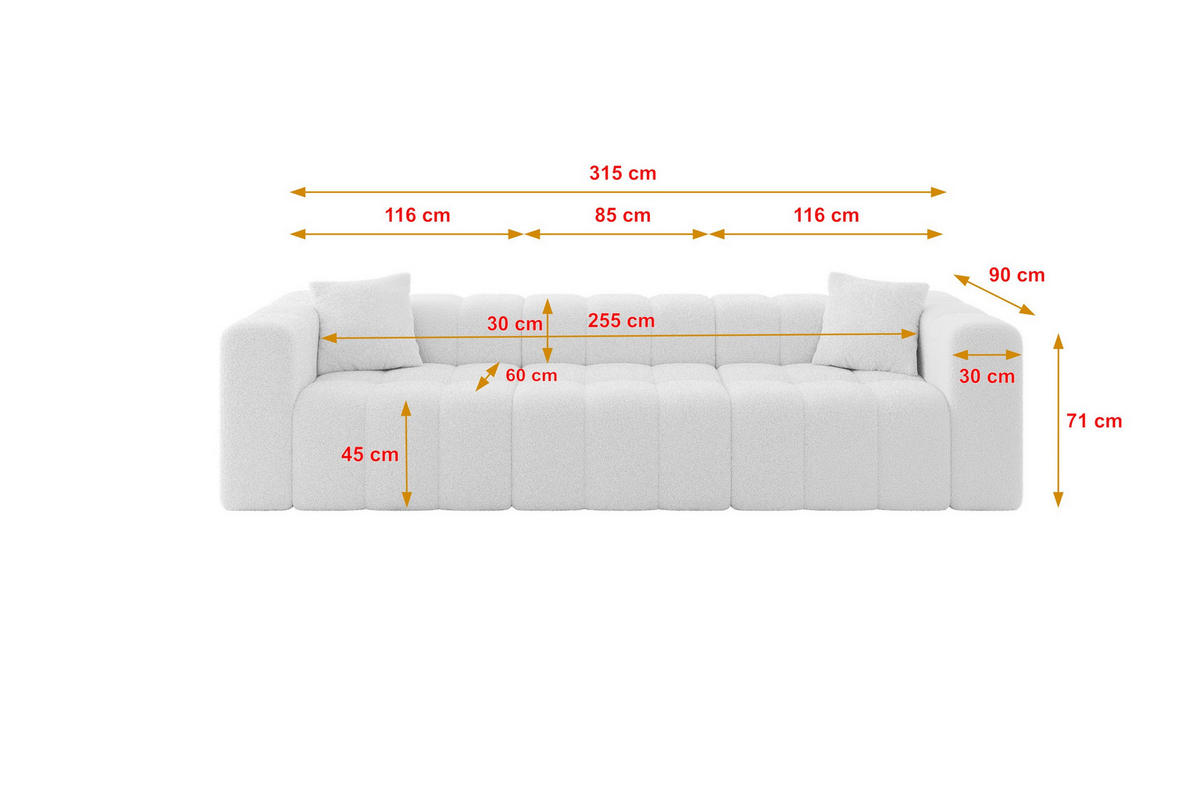 POHOVKA 3-MÍSTNÁ DONY-3 315x90x71 cm Bílá Buklé - bílá/černá, kompozitní dřevo/textil (315/71/90cm) - ALTDECOR