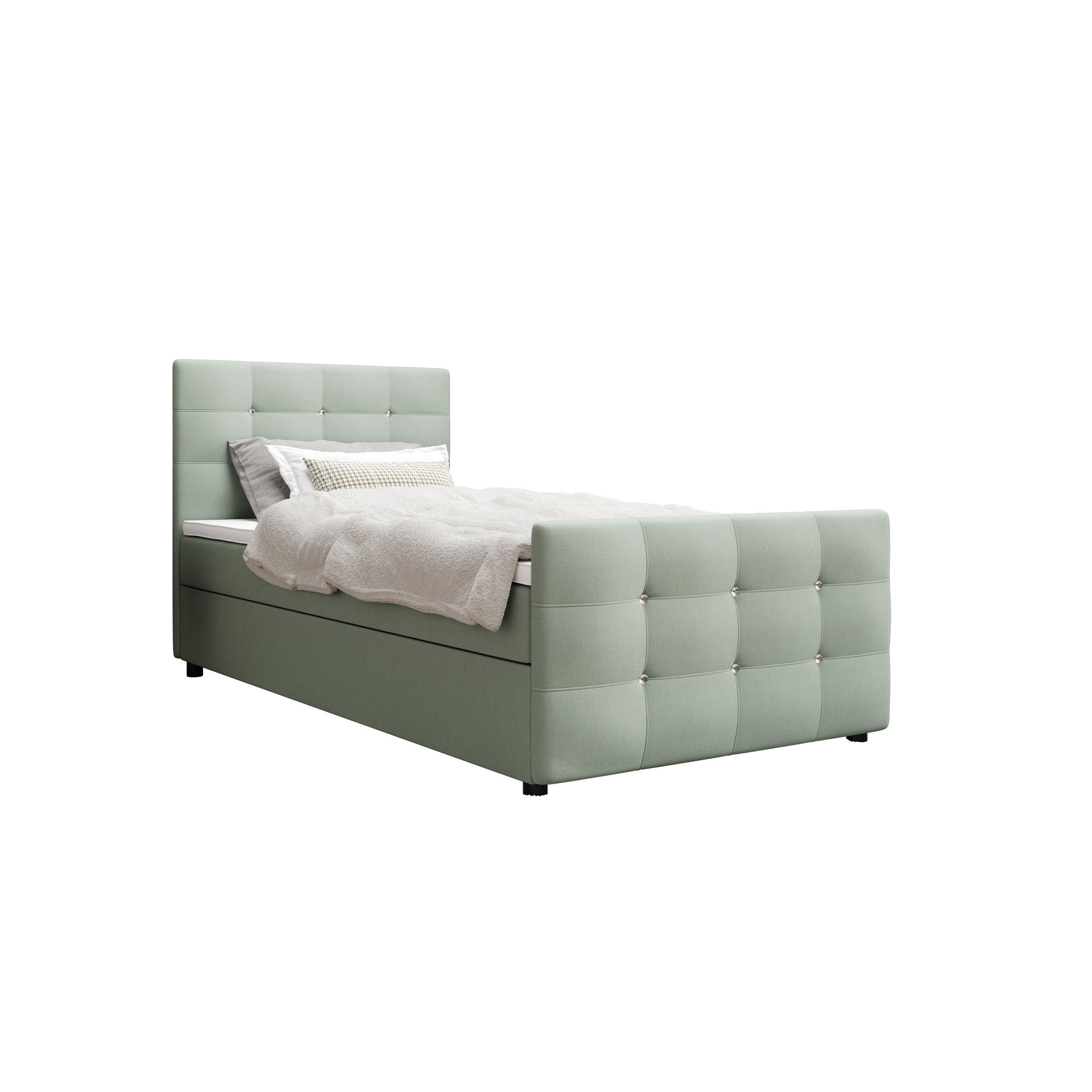 BOXBETT KLEO mini 100x200, mit Matratze H3, Bonell und Topper, Cosmic 16 - Hellgrün, Holz/Kunststoff (100/200cm) - Bedante