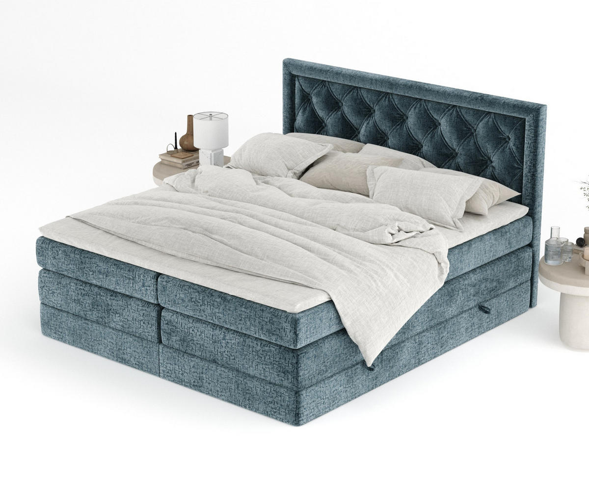 BOXSPRINGBETT Aurelia Blau 140/200 cm - Blau/Schwarz, Holz/Holzwerkstoff (140/200cm) - Maison de Reve