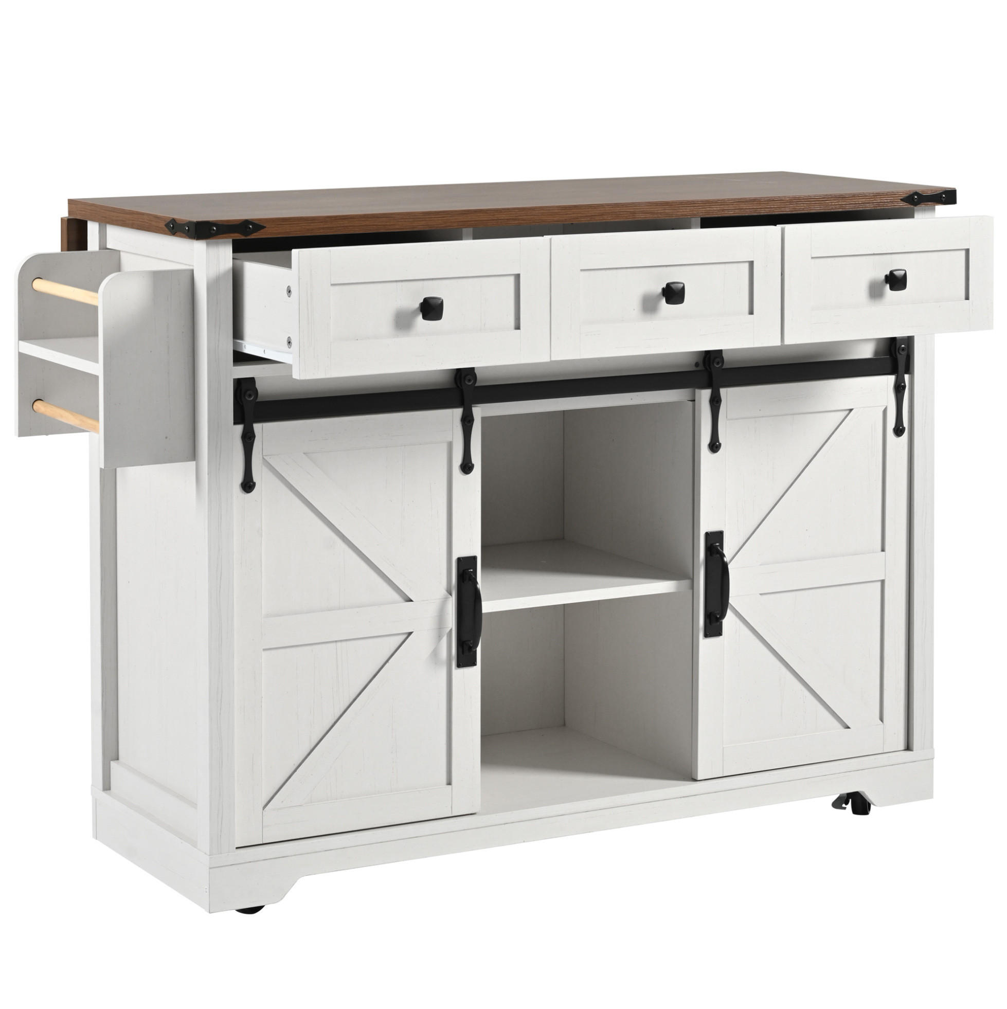 KÜCHENINSEL aus MDF mit klappbarer Arbeitsplatte & Rollen, 140/45/73/94 cm, Beige - Beige, Holzwerkstoff (140/94/45cm) - Redom