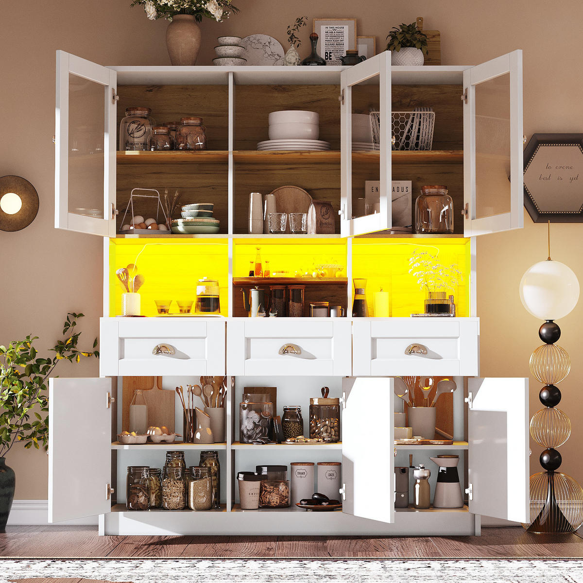 BUFFET 140/40/175 cm Weiß aus MDF mit LED-Beleuchtung - Weiß, Holzwerkstoff (140/175/40cm) - OKWISH