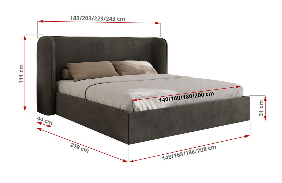 POLSTERBETT EMORA CLASSIC 140/200 - Dunkelgrau Velvet - Multipocket-Matratze - Dunkelgrau, Textil (140/200cm) - MKS