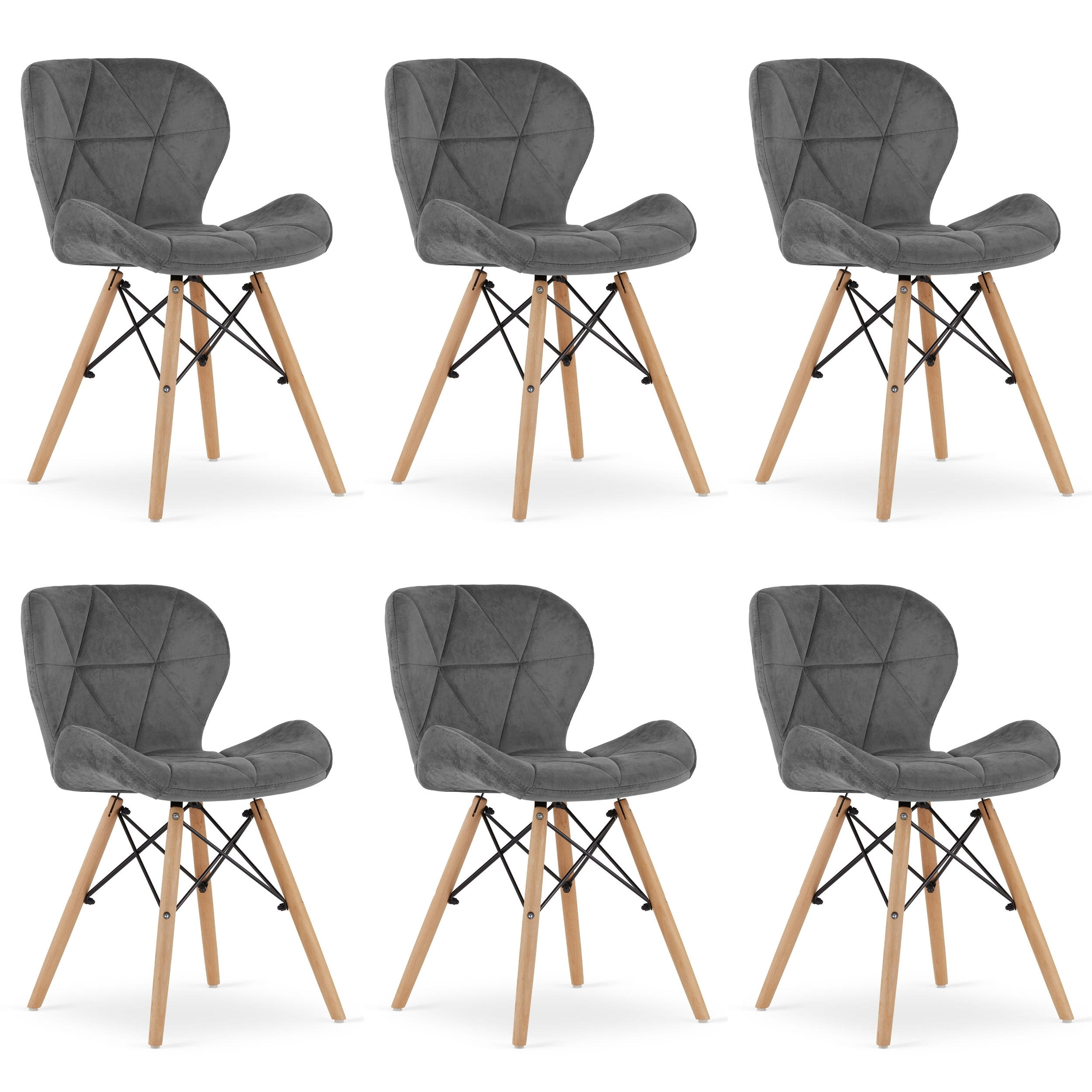STUHL AMATRICE 6-er Set, Grau, mit Samtstoff gepolstert - Hellgrau, Holz/Textil (48/74/53cm) - Komodee