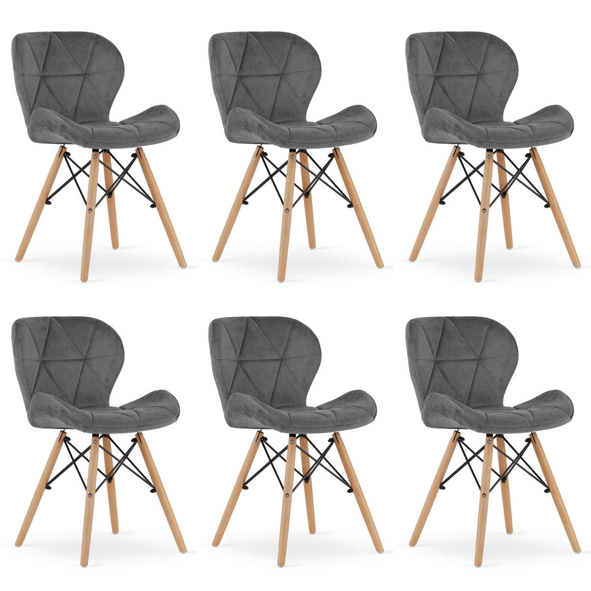 STUHL AMATRICE 6-er Set, Grau, mit Samtstoff gepolstert - Hellgrau, Holz/Textil (48/74/53cm) - Komodee