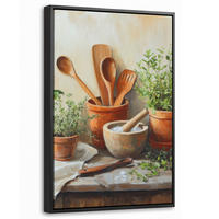 LEINWAND Bilder mit Rahmen - Töpfe - Kräuter - Holz - 40x60 - Terracotta, Textil (40/60cm) - MuchoWow