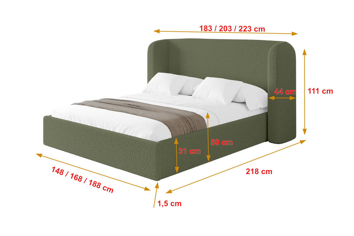 POLSTERBETT mit Bettkasten und Lattenrost, Boxbett ohne Matratze - ESTI 160x200 Grün - Grün, Holzwerkstoff/Textil (160/200cm) - ALTDECOR