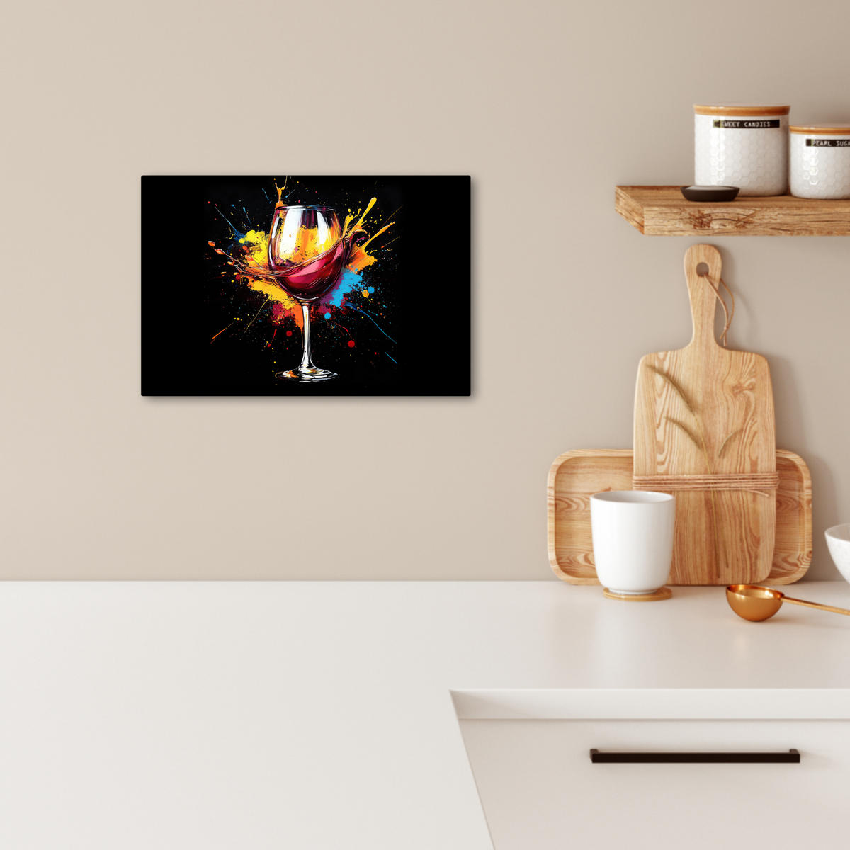 LEINWANDBILD Wein - Glas - Graffiti - Getränk - Rot - Farbe 30x20 cm - Weinrot, Textil (30/20cm) - MuchoWow