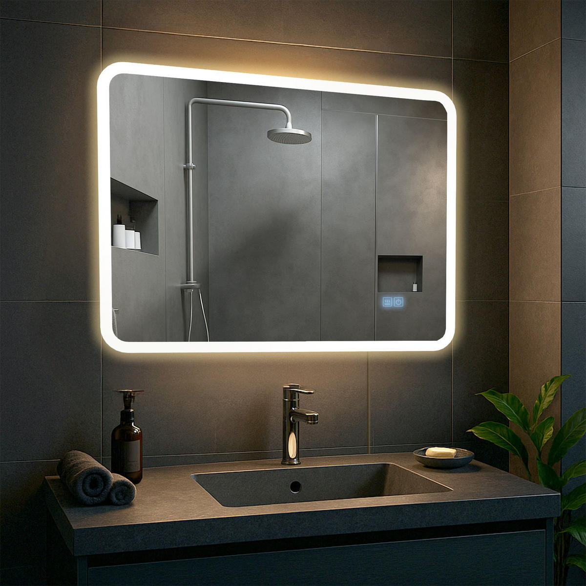 BADSPIEGEL Wien 60x80 Bluetooth 80x3,5x60cm Glas Klarglas Badezimmerspiegel - Klar, Glas (80/60/3.5cm) - DELUKE