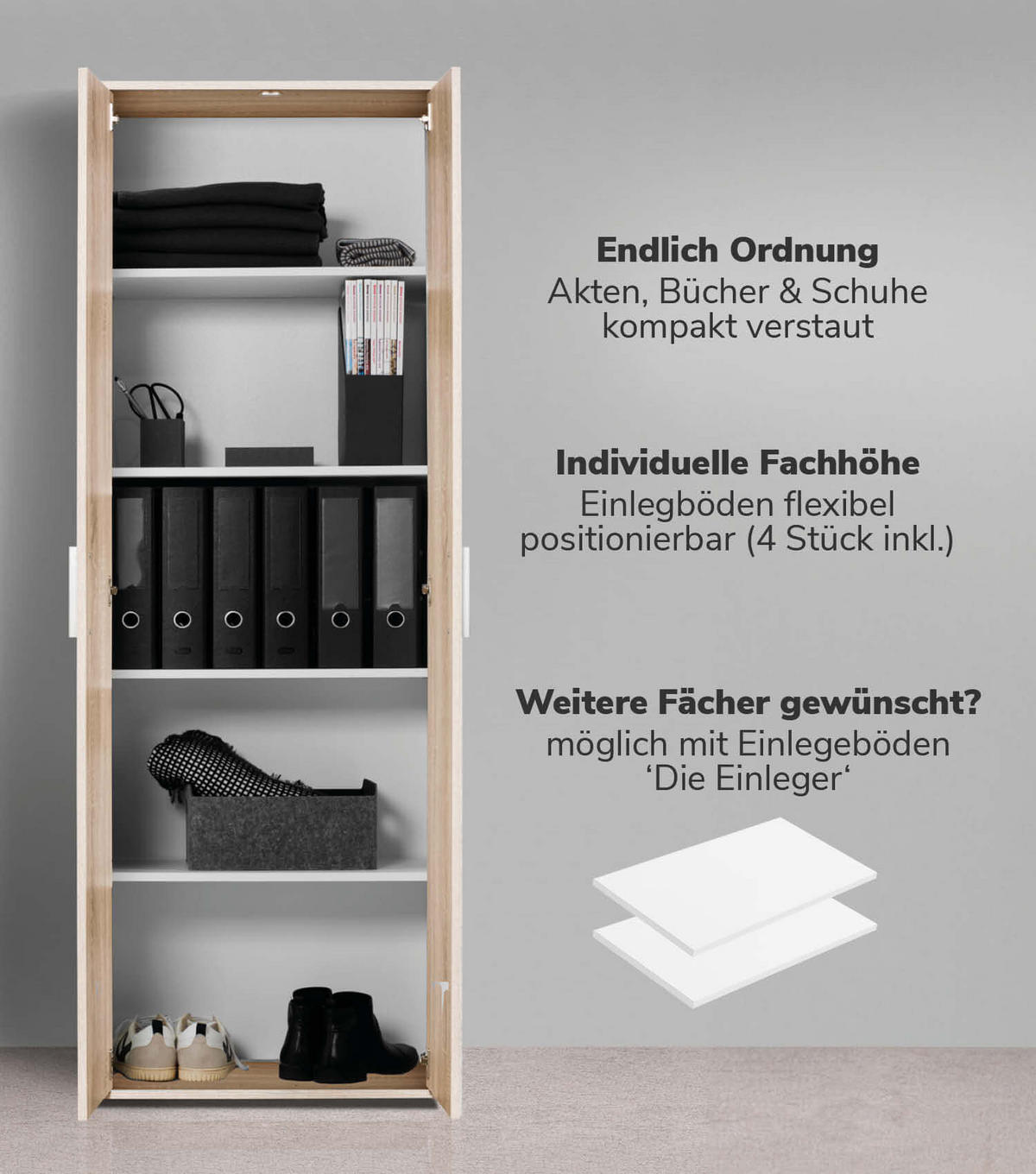 MEHRZWECKSCHRANK SET Der Allzweckwaffe - Silberfarben/Sonoma Eiche, Holzwerkstoff (60/180/34cm) - Mokebo