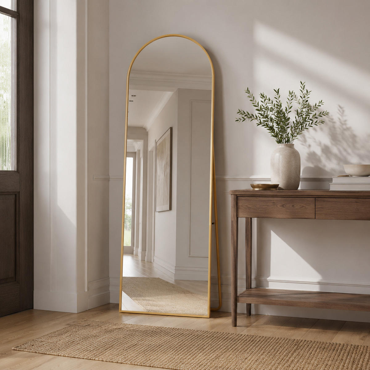 STANDSPIEGEL Bogen 162/53 cm Goldfarben, Ganzkörperspiegel mit Ständer, Metallrahmen - Goldfarben, Metall (53/162/5cm) - Joyfair