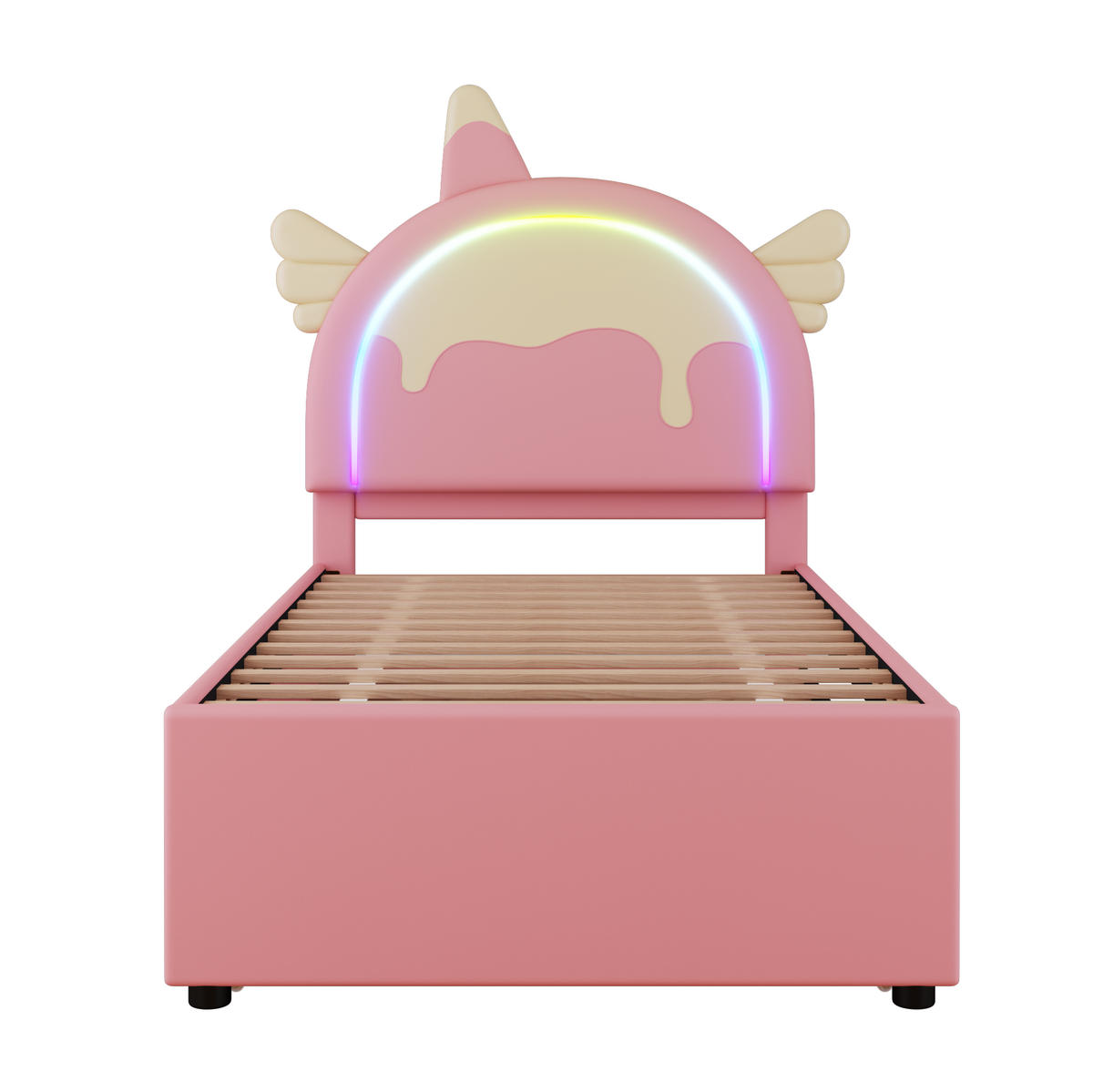 KINDERBETT 90/200 cm mit ausziehbarem Rollbett und Schubladen, Einhorn-Design aus PU und MDF, Rosa - Rosa, Kunststoff (90/200cm) - Redom