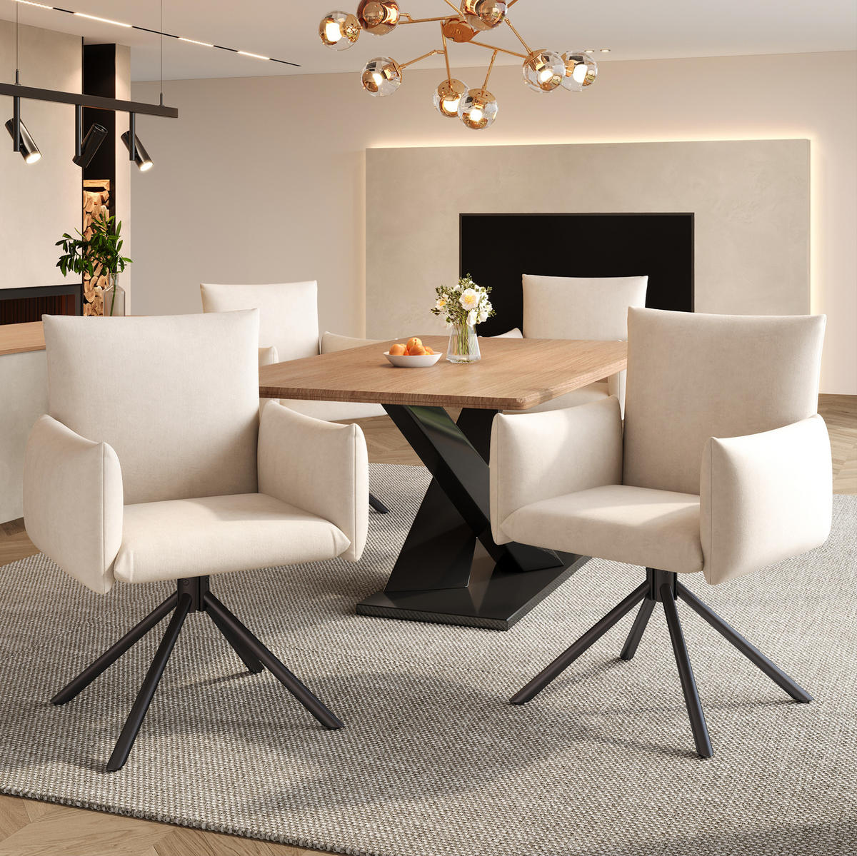 ESSZIMMERSTUHL 6er-Set drehbar mit Armlehnen Samt Beige - Beige, Metall (60/88/60.1cm) - Meubliv