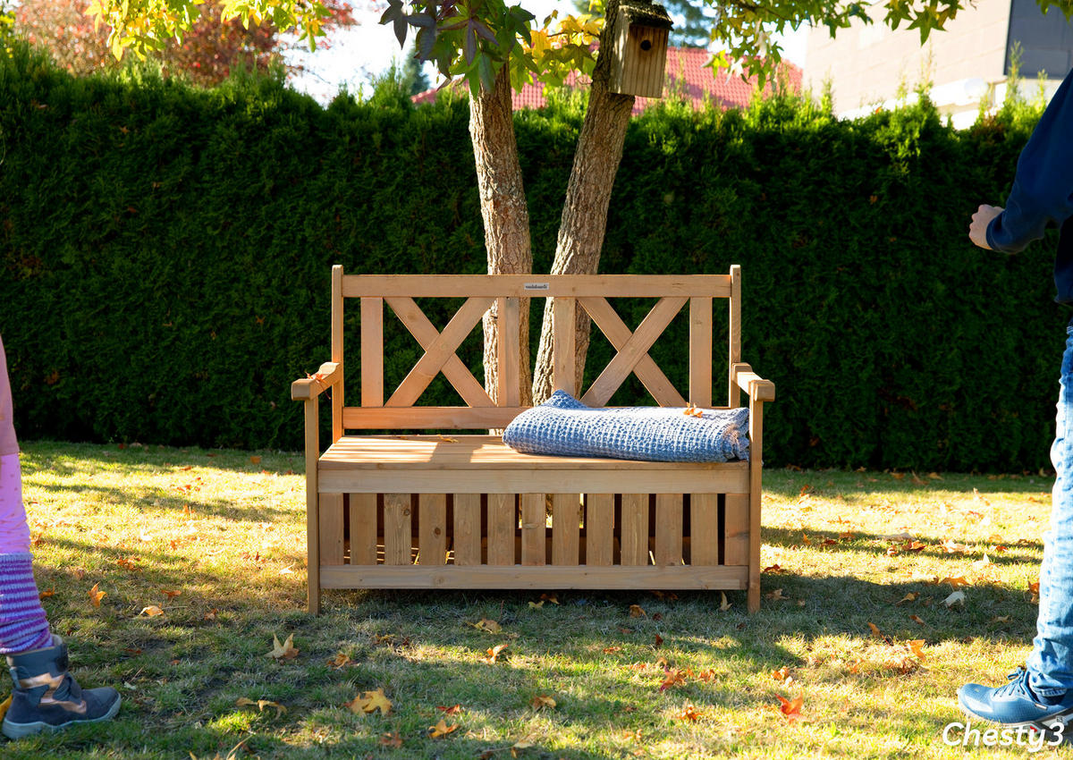 GARTENBANK aus Holz wetterfest mit Stauraum, für Balkon & Garten - Braun, Holz (115/85/58cm) - needs&wants