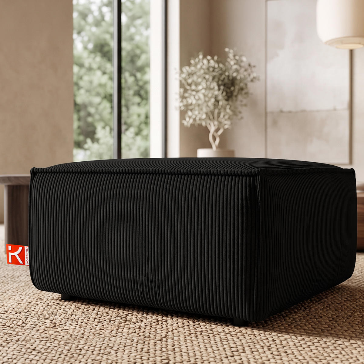 SITZPOUF NAPI gefederte Sitzfläche, schwarz - Schwarz, Textil (83/45/83cm) - KONSIMO®