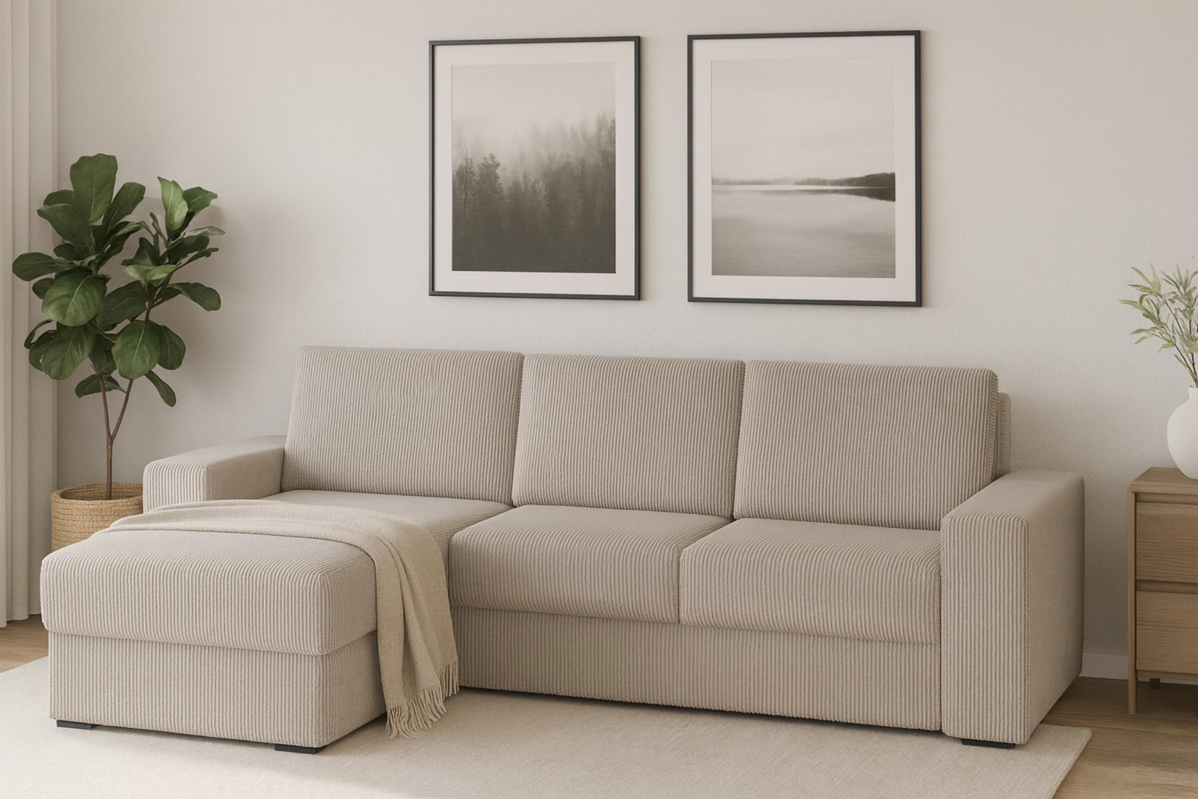 ECKSOFA TOCO L 240x145 cm in Cord Beige links - Beige, Holz/Holzwerkstoff (240/145cm) - Deine Möbel 24