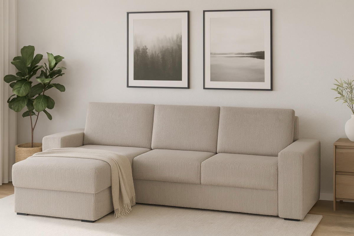 ECKSOFA TOCO L 240x145 cm in Cord Beige links - Beige, Holz/Holzwerkstoff (240/145cm) - Deine Möbel 24