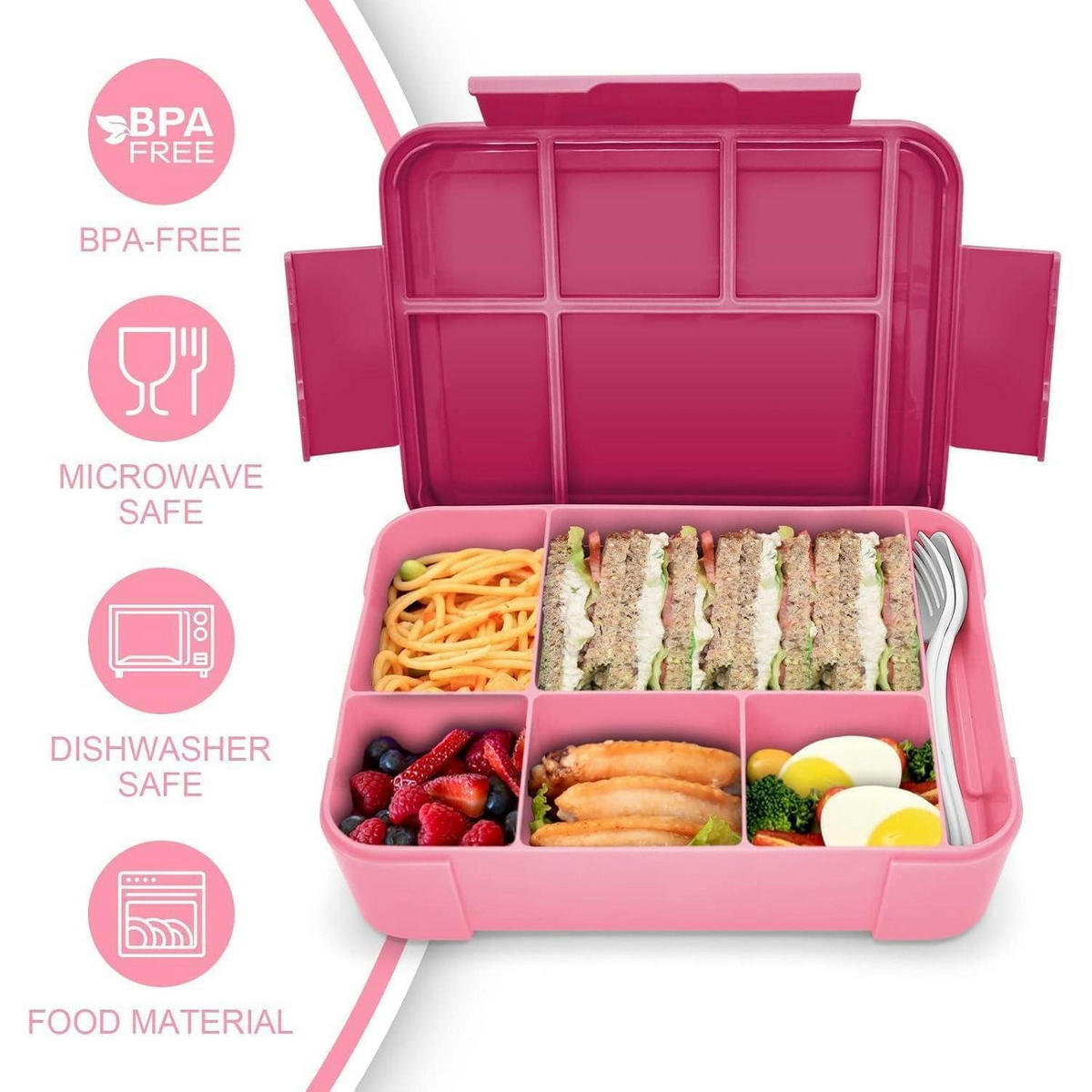 BROTDOSE Kinder mit 5 Fächern, 1300ml, auslaufsicher, Pink - Pink, Kunststoff (17/4.8/23cm)