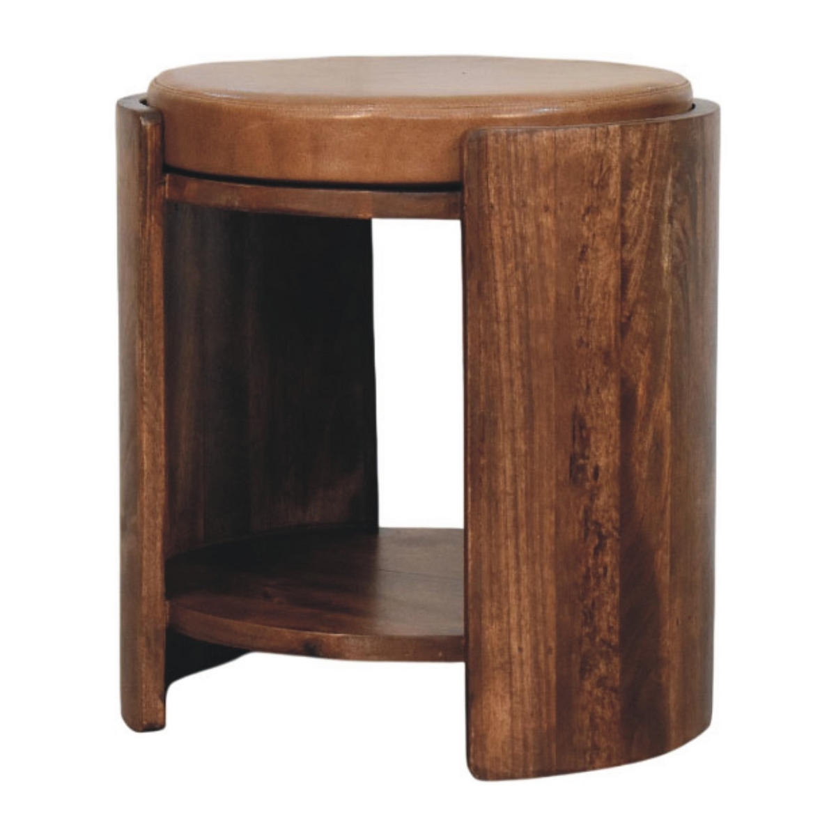 HOCKER mit Roasted-Almond-Finish, 1 offene Ablage, Ledersitz, kakaobraun - Braun, Leder/Holz (38/41/38cm) - Artisan Furniture
