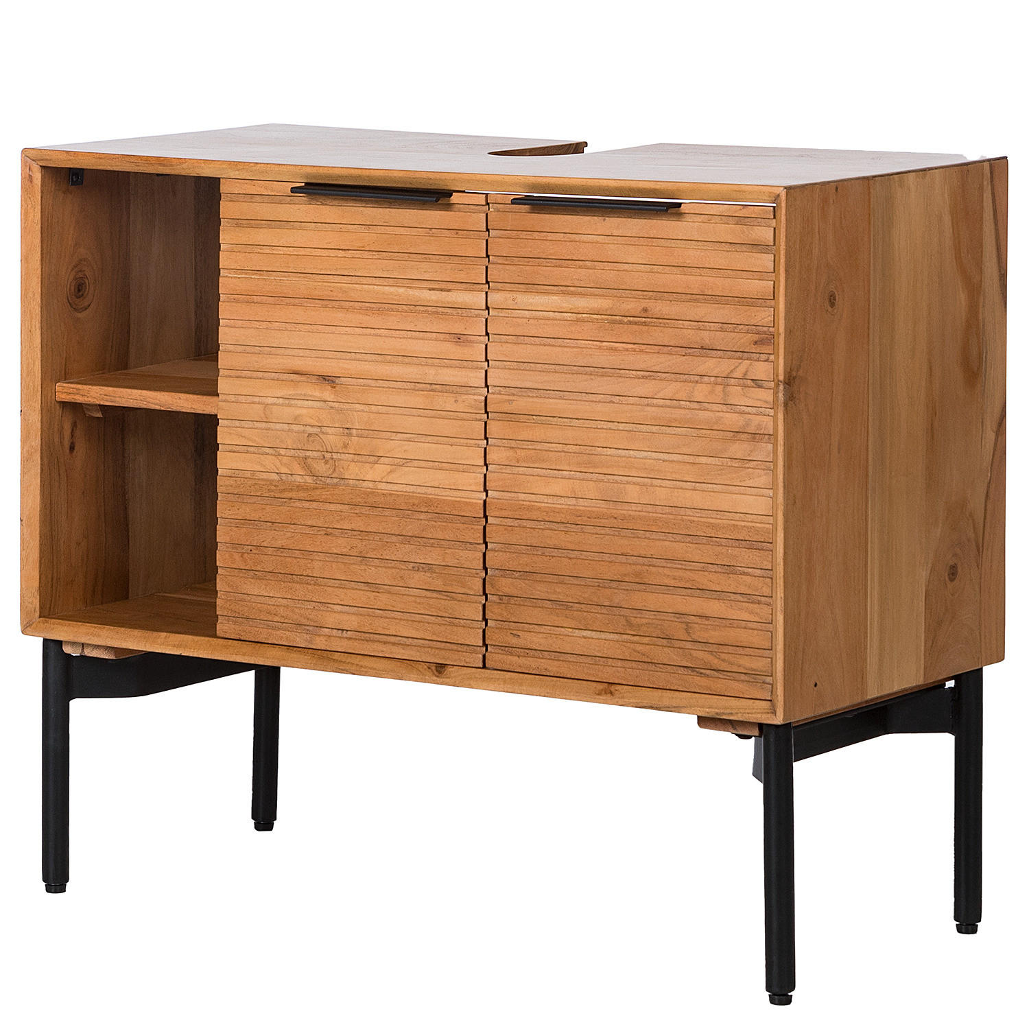 MASSIVER WASCHBECKENUNTERSCHRANK - Akazie massiv - Schwarz/Akaziefarben, Holz/Metall (80/66/38cm) - home24