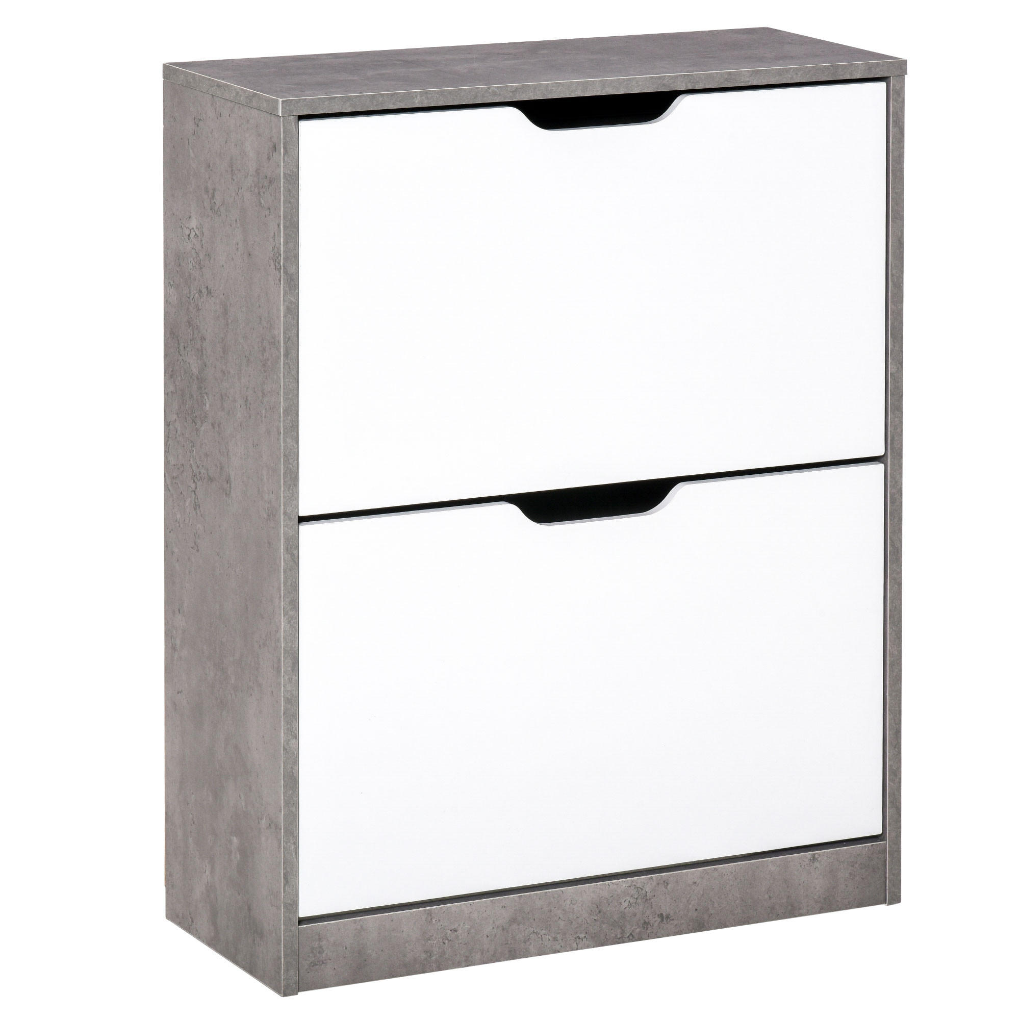 SCHUHSCHRANK DE-14978 2 Klapptüren mit verstellbaren Böden Grau - Weiß, Holzwerkstoff (62.5/81/26cm) - ComfortXL