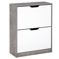 SCHUHSCHRANK DE-14978 2 Klapptüren mit verstellbaren Böden Grau - Weiß, Holzwerkstoff (62.5/81/26cm) - ComfortXL