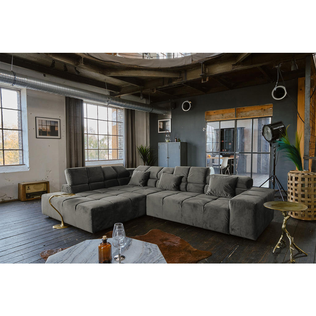 Thumbnail - Kawola Ecksofa, Grau, Schwarz, Textil, 3-Sitzer, Füllung: Kaltschaum, Ottomane links, 319x215 cm, Wohnzimmer, Sofas & Co...