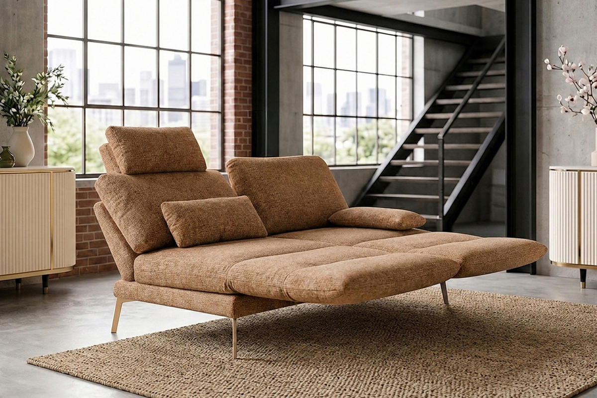 SOFA HOLLY Braun Flachgewebe - Dunkelbraun/Braun, Textil/Metall (176/90/92cm) - KAWOLA