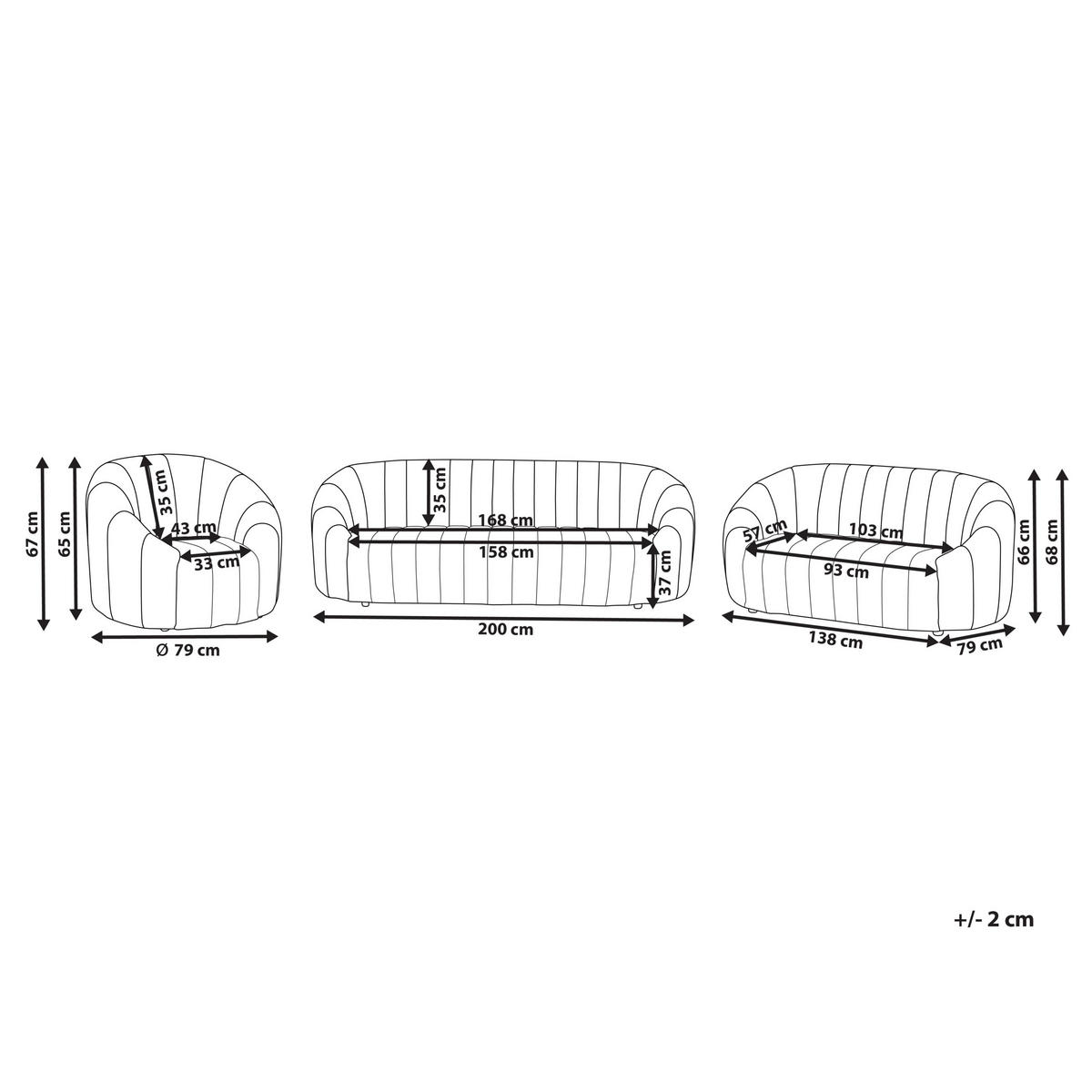 SOFA-SET 6-sitzer Samtstoff Weiß Malung - Weiß, Textil (200/68/79cm) - Beliani