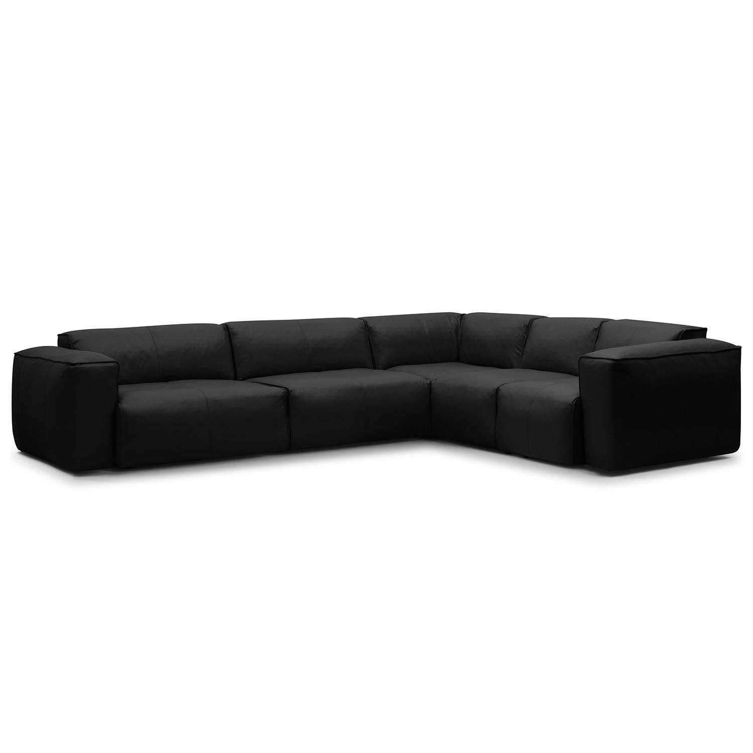 ECKSOFA mit Rundecke - Schwarz, Leder/Kunststoff (325/260cm) - home24
