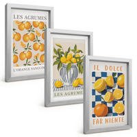 BILDER SET 3er Set - 20x30 cm Silberner Rahmen - Retro gelbe Zitrusfrüchte - Silberfarben, Kunststoff (20/30cm) - TULUP