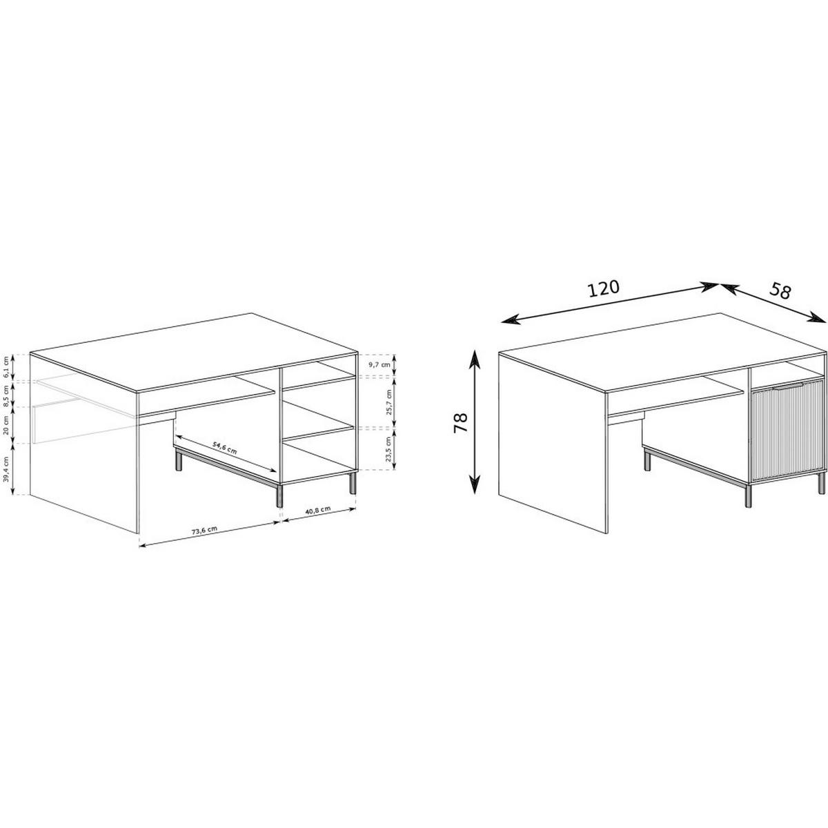 SCHREIBTISCH Linna mit ein Tür kaschmir 120 cm - Kaschmir/Schwarz, Holzwerkstoff/Metall (58/120/78cm) - Beautysofa