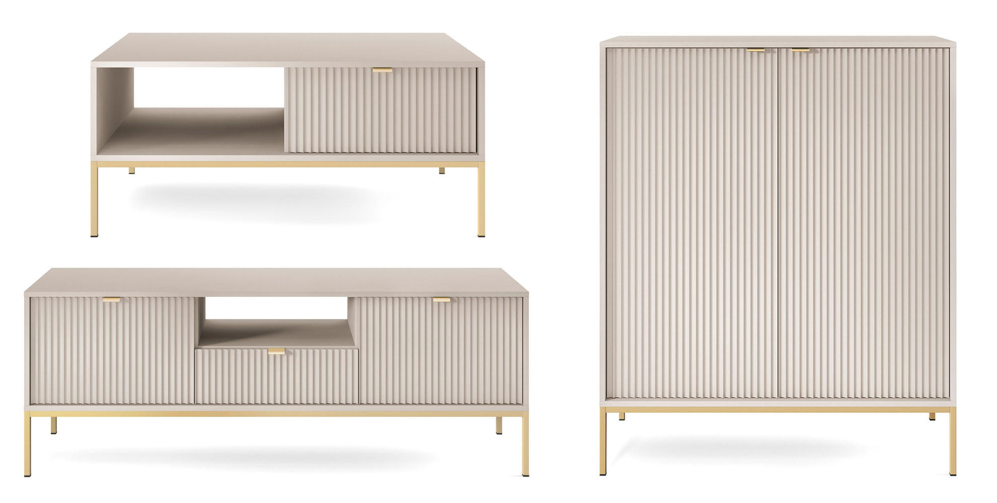 WOHNZIMMER-SET Nova Kaschmir / Gold 3-teilig - Kaschmir/Goldfarben, Holz/Holzwerkstoff (258/125/68cm) - Feldmann-Wohnen