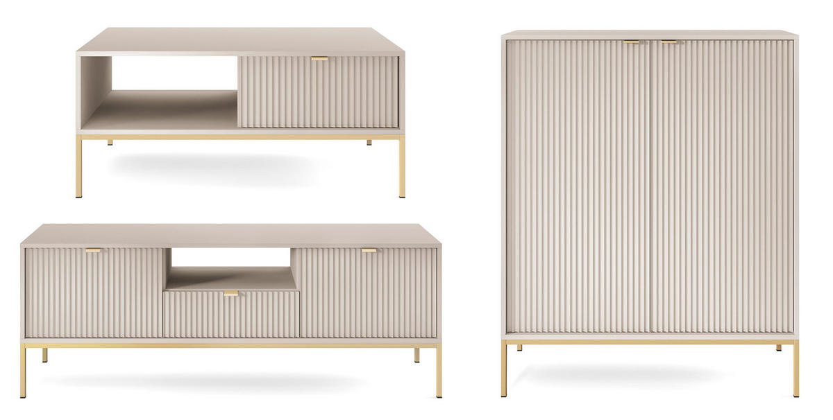 WOHNZIMMER-SET Nova Kaschmir / Gold 3-teilig - Kaschmir/Goldfarben, Holz/Holzwerkstoff (258/125/68cm) - Feldmann-Wohnen