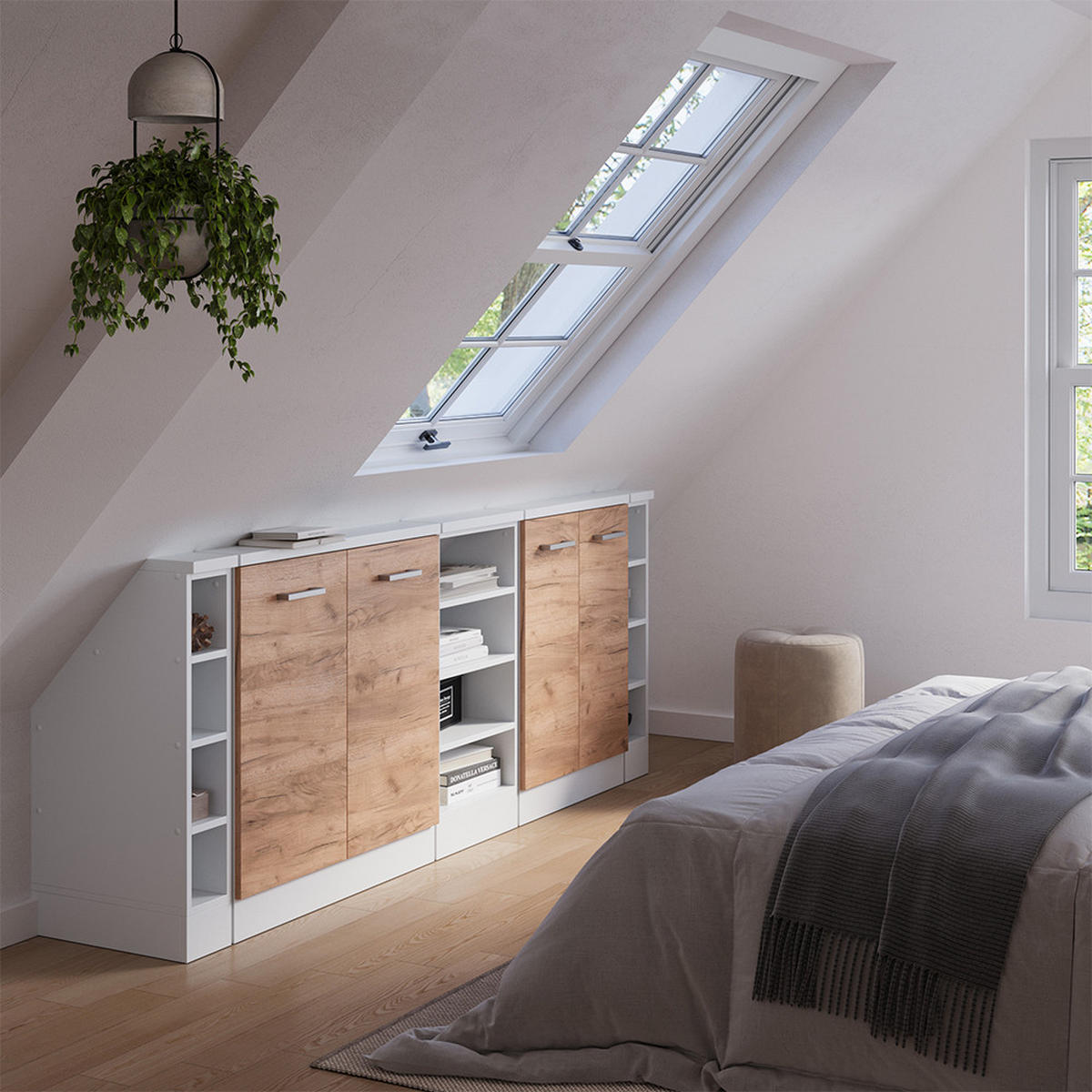 DACHSCHRÄGENSCHRANK-SET Rion Goldkraft Eiche/Weiß 5er Set - Honigeiche/Weiß, Holzwerkstoff (215/81.6/46cm) - Vicco