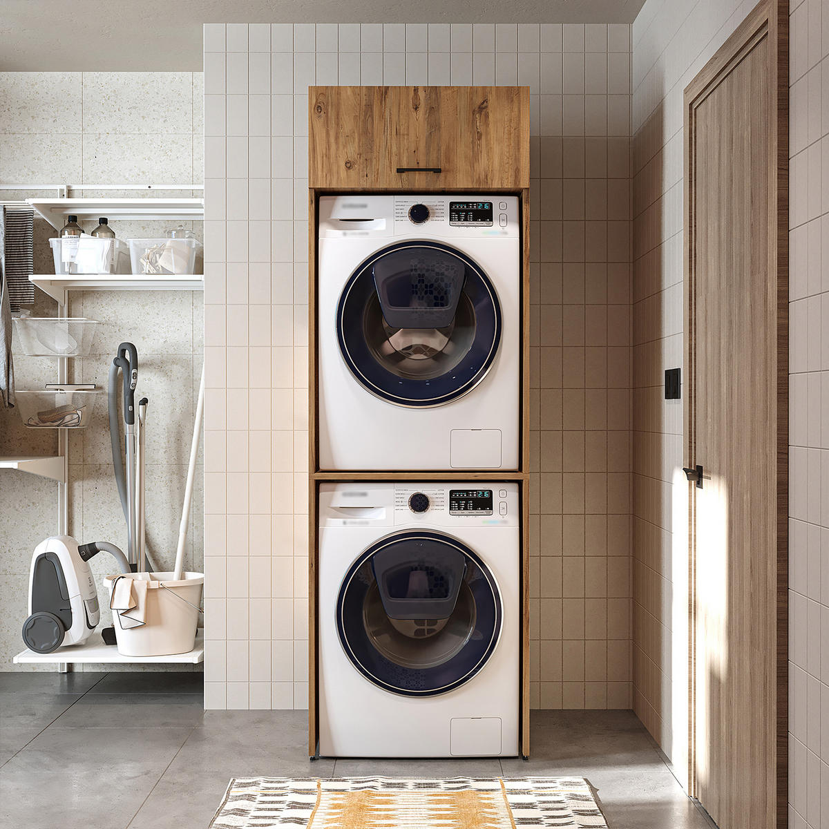 WASCHMASCHINENSCHRANK DUO-II 67cm Breit, 205cm Hoch - Eichefarben, Holzwerkstoff (67/205/67cm)